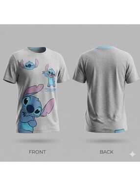 ✨ 💙 Disney Stitch Graphic Tee Gray Cartoon Character Shirt Size M 8866-16 💙